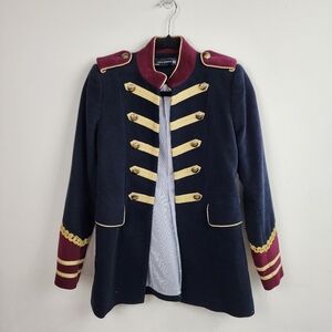 Zara Navy and Burgundy Military Jacket with Gold Details, Size Xs